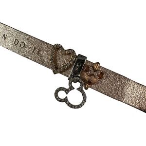 Disney Keep Collective Rose Gold Black Leather Reversible Mickey Charm Bracelet